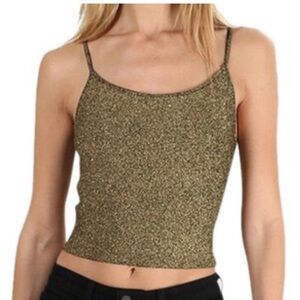 A.L.C. Metallic Gold Over Black Sleeveless Scuba Cropped Rosie Top
